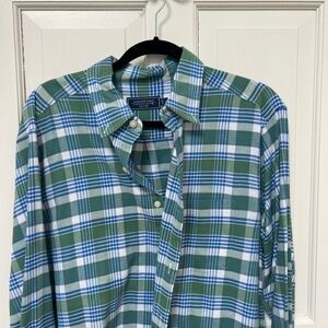 Vineyard Vines Men's Green and Blue Plaid Casual Shirt